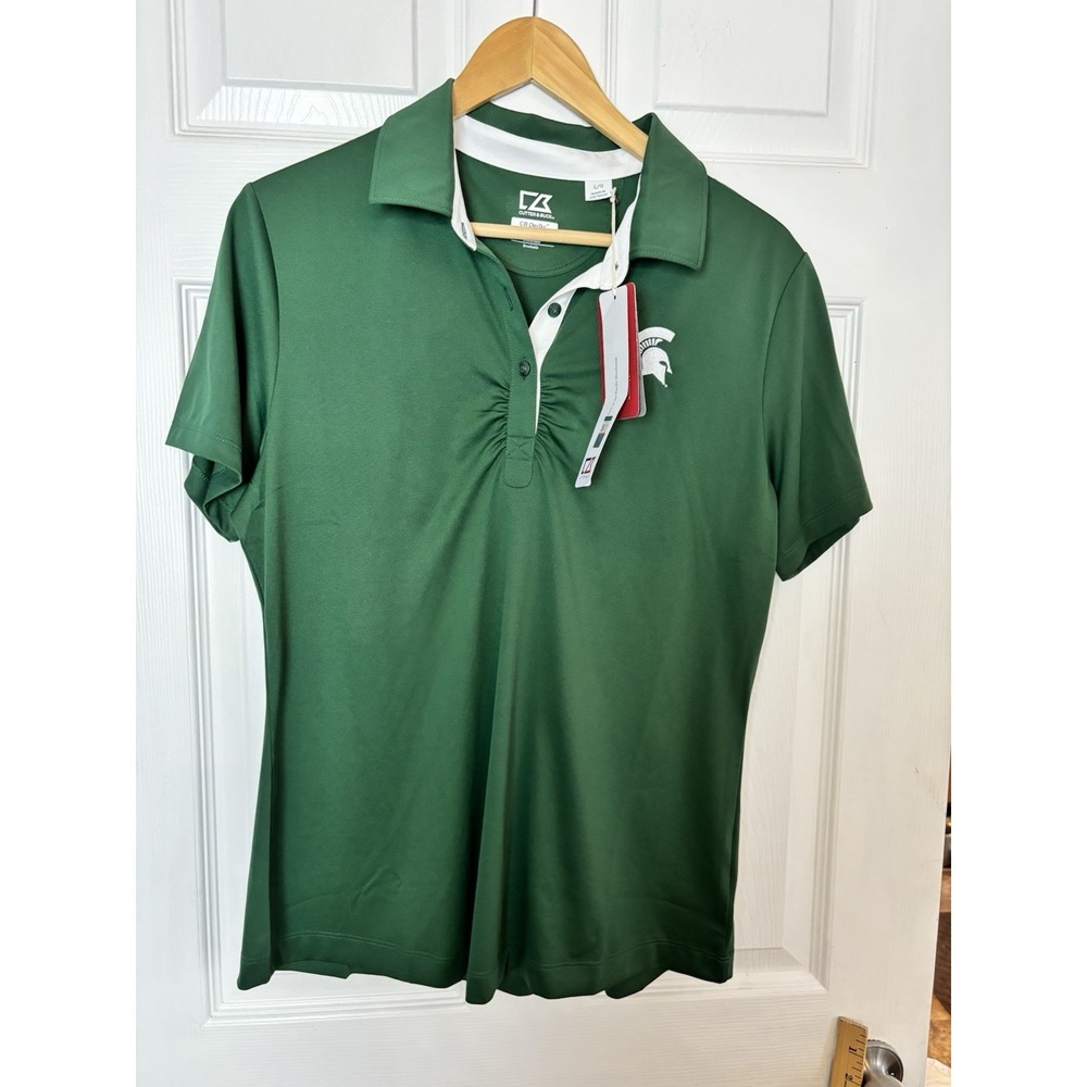 Michigan State Spartans Polo Shirt Womens L Green Athletic Cutter Buck MSU NEW